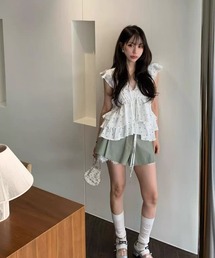 ピンタックフリルティアードブラウス