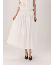 Pin Tuck Flare Banding Skirt _White