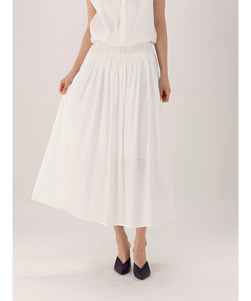 ACUD(アクド)の「Pin Tuck Flare Banding Skirt _White(スカート・レディース・ホワイト・FREE)」の1枚目の写真