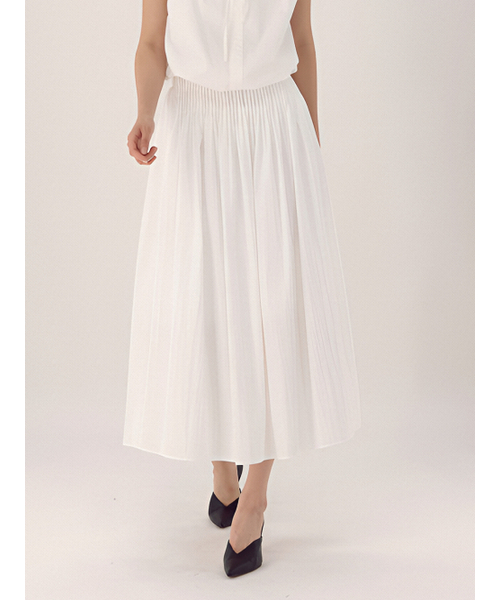 ACUD(アクド)の「Pin Tuck Flare Banding Skirt _White(スカート・レディース・ホワイト・FREE)」の2枚目の写真