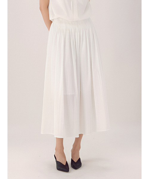 ACUD(アクド)の「Pin Tuck Flare Banding Skirt _White(スカート・レディース・ホワイト・FREE)」の3枚目の写真