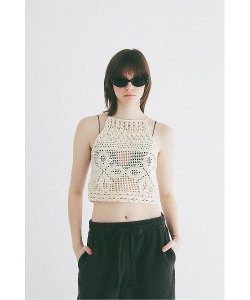 CLANE（クラネ）の「CROCHET CAMI KNIT TOPS 10106-2333（ニット/セーター・レディース・オフホワイト/レッド・FREE）」の6枚目の写真