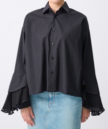 【GURTWEIN/ガーウィン】Cotton poplin ruffle cuffed boxy blouse