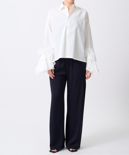 GURTWEIN（ ガーウィン）の「【GURTWEIN/ガーウィン】Cotton poplin ruffle cuffed boxy blouse（シャツ/ブラウス・レディース・ブラック/ホワイト・S）」の10枚目の写真