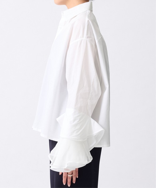 GURTWEIN（ ガーウィン）の「【GURTWEIN/ガーウィン】Cotton poplin ruffle cuffed boxy blouse（シャツ/ブラウス・レディース・ブラック/ホワイト・S）」の12枚目の写真