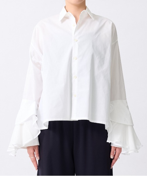 GURTWEIN（ ガーウィン）の「【GURTWEIN/ガーウィン】Cotton poplin ruffle cuffed boxy blouse（シャツ/ブラウス・レディース・ブラック/ホワイト・S）」の11枚目の写真