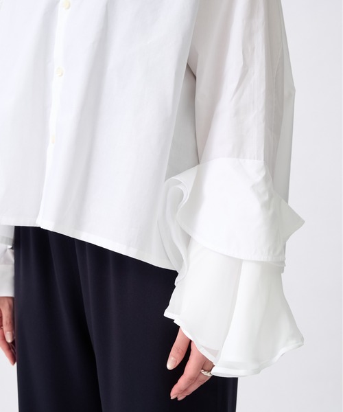 GURTWEIN（ ガーウィン）の「【GURTWEIN/ガーウィン】Cotton poplin ruffle cuffed boxy blouse（シャツ/ブラウス・レディース・ブラック/ホワイト・S）」の15枚目の写真