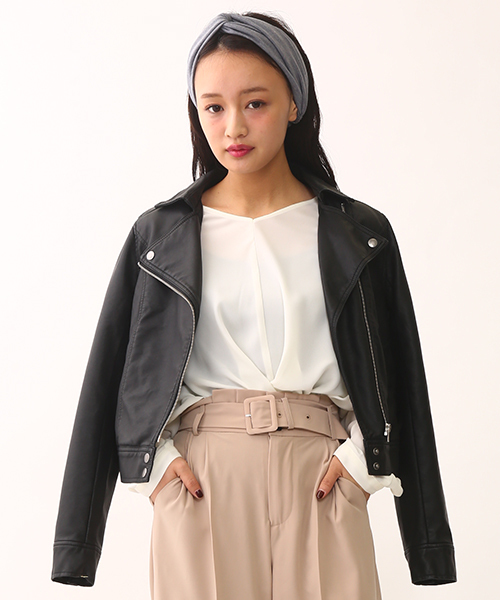 one after another NICE CLAUP（ワンアフターアナザーナイスクラップ）の「【ナイスクラップ】ライダースジャケット（ライダースジャケット・レディース・アイボリー/ブラック・FREE）」の2枚目の写真