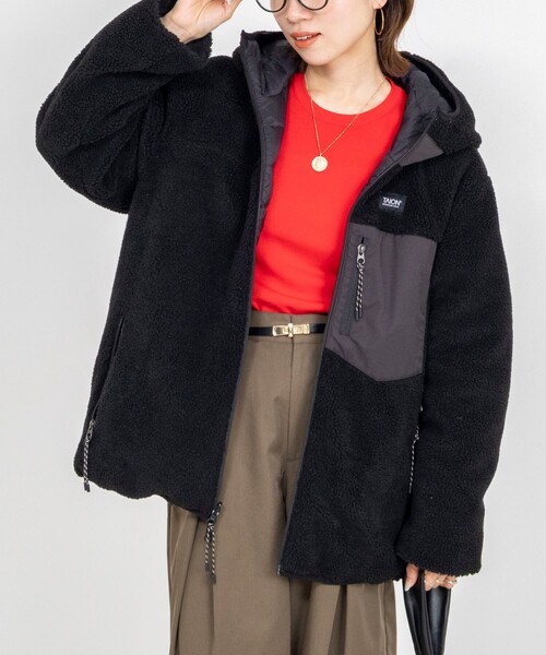 NOLLEY’S（ノーリーズ）の「◇【WEB限定】【TAION/タイオン】ボア×ダウンフーミドル丈ダウン(リバーシブル)（ダウンジャケット/コート・レディース・ネイビー/ブラック・S/M）」の2枚目の写真