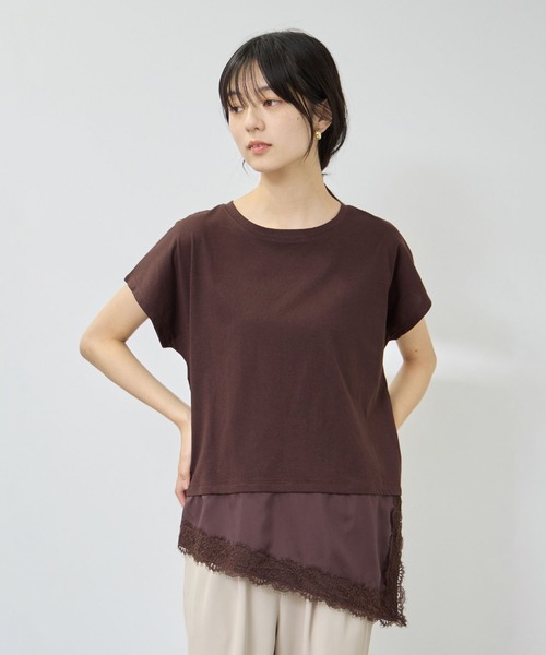 NAVY(ネイビー)の「【SARARI/サラリ】接触冷感 UVカット 裾アシンメトリー レース Tシャツ(Tシャツ/カットソー・レディース・ブラウン/オフホワイト/ブラック・M/L)」の3枚目の写真