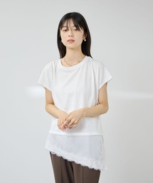 【SARARI/サラリ】接触冷感 UVカット 裾アシンメトリー レース Tシャツ