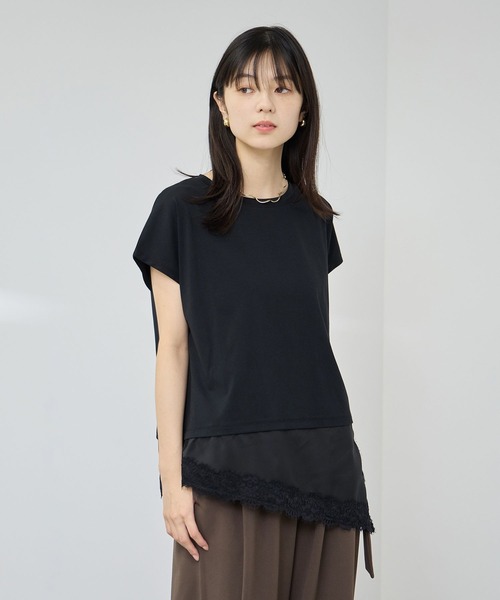 NAVY(ネイビー)の「【SARARI/サラリ】接触冷感 UVカット 裾アシンメトリー レース Tシャツ(Tシャツ/カットソー・レディース・ブラウン/オフホワイト/ブラック・M/L)」の9枚目の写真