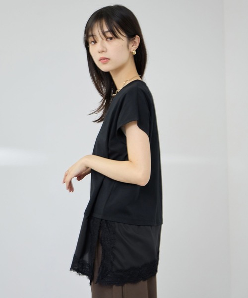 NAVY(ネイビー)の「【SARARI/サラリ】接触冷感 UVカット 裾アシンメトリー レース Tシャツ(Tシャツ/カットソー・レディース・ブラウン/オフホワイト/ブラック・M/L)」の10枚目の写真