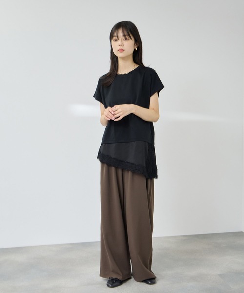 NAVY(ネイビー)の「【SARARI/サラリ】接触冷感 UVカット 裾アシンメトリー レース Tシャツ(Tシャツ/カットソー・レディース・ブラウン/オフホワイト/ブラック・M/L)」の13枚目の写真