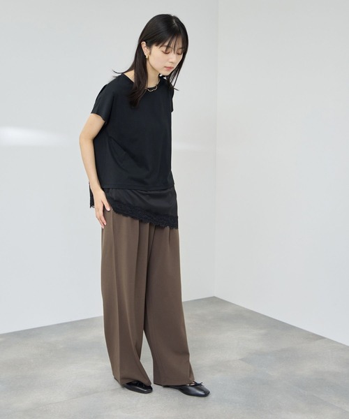 NAVY(ネイビー)の「【SARARI/サラリ】接触冷感 UVカット 裾アシンメトリー レース Tシャツ(Tシャツ/カットソー・レディース・ブラウン/オフホワイト/ブラック・M/L)」の14枚目の写真