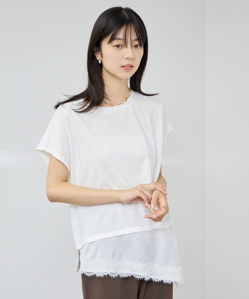NAVY(ネイビー)の「【SARARI/サラリ】接触冷感 UVカット 裾アシンメトリー レース Tシャツ(Tシャツ/カットソー・レディース・ブラウン/オフホワイト/ブラック・M/L)」の15枚目の写真