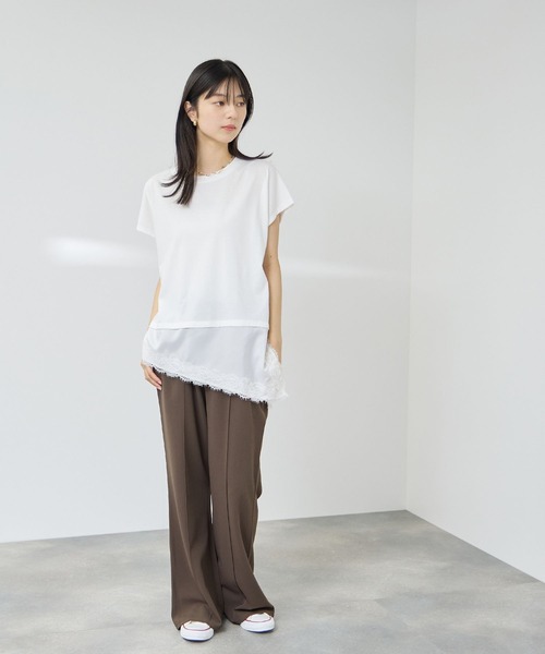 NAVY(ネイビー)の「【SARARI/サラリ】接触冷感 UVカット 裾アシンメトリー レース Tシャツ(Tシャツ/カットソー・レディース・ブラウン/オフホワイト/ブラック・M/L)」の16枚目の写真