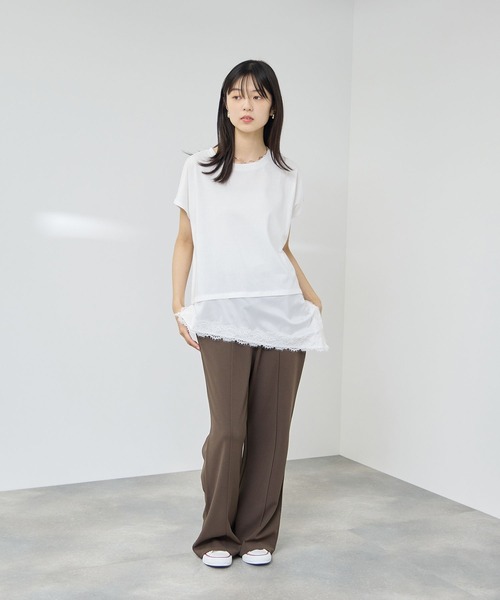 NAVY(ネイビー)の「【SARARI/サラリ】接触冷感 UVカット 裾アシンメトリー レース Tシャツ(Tシャツ/カットソー・レディース・ブラウン/オフホワイト/ブラック・M/L)」の17枚目の写真