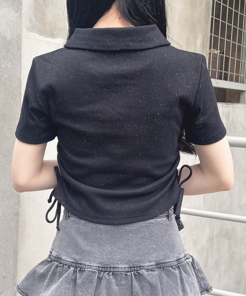 INGNI（イング）の「襟付きダブルジップラメリブトップス（Tシャツ/カットソー・レディース・ブラック/グレー/オフホワイト・M）」の7枚目の写真