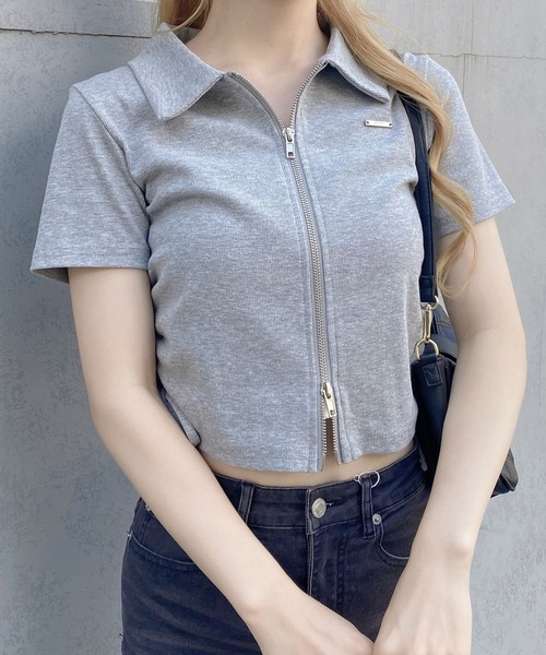 INGNI（イング）の「襟付きダブルジップラメリブトップス（Tシャツ/カットソー・レディース・ブラック/グレー/オフホワイト・M）」の16枚目の写真