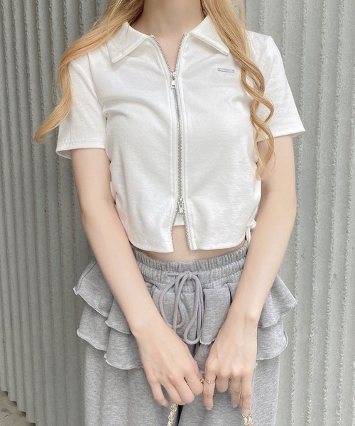 INGNI（イング）の「襟付きダブルジップラメリブトップス（Tシャツ/カットソー・レディース・ブラック/グレー/オフホワイト・M）」の10枚目の写真