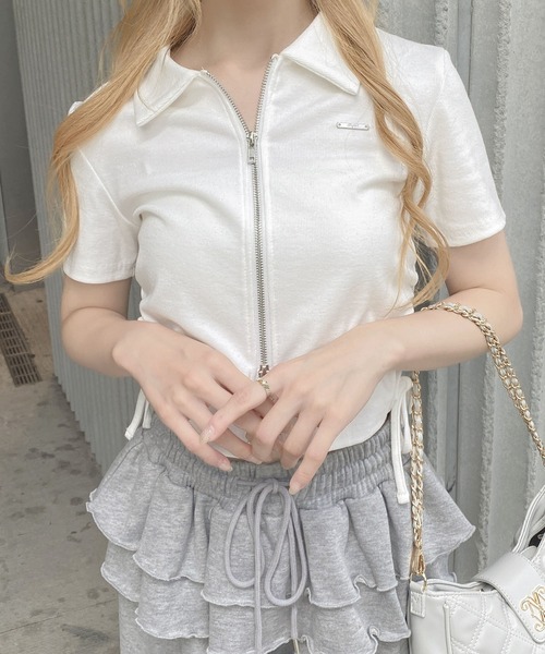 INGNI（イング）の「襟付きダブルジップラメリブトップス（Tシャツ/カットソー・レディース・ブラック/グレー/オフホワイト・M）」の11枚目の写真