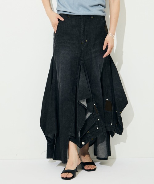 BELPER（ベルパー）の「[BELPER/ベルパー]DOUBLE DENIM SKIRT（デニムスカート・レディース・ブラック/インディゴブルー・1/2）」の2枚目の写真