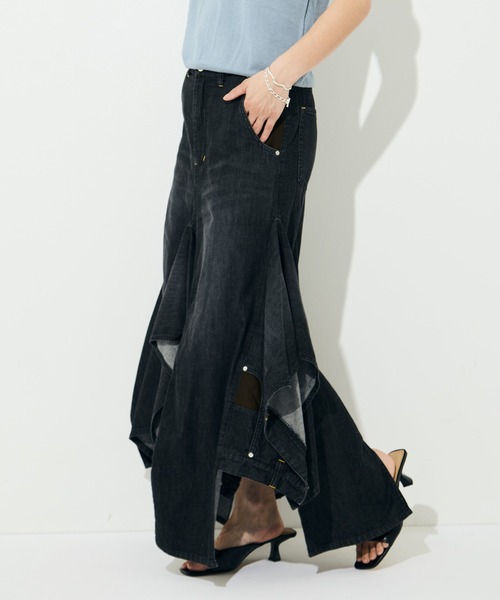 BELPER（ベルパー）の「[BELPER/ベルパー]DOUBLE DENIM SKIRT（デニムスカート・レディース・ブラック/インディゴブルー・1/2）」の4枚目の写真
