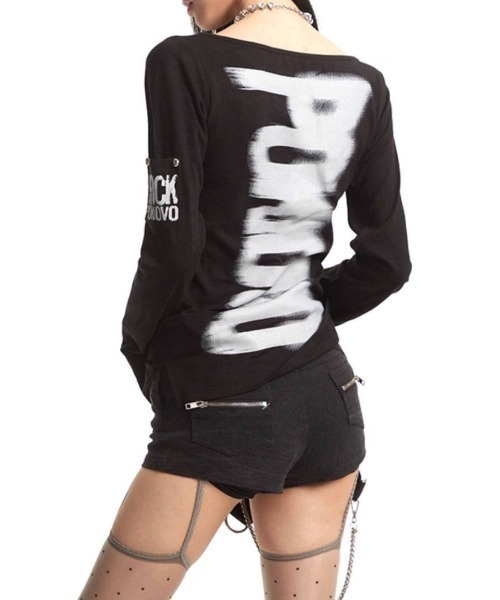 lilful(リルフル)の「【26年秋冬新作】【前後2WAY】袖ボタンデザイン スプレープリント ワンショルダーロンT(Tシャツ/カットソー・レディース・ホワイト/ブラック・F)」の1枚目の写真