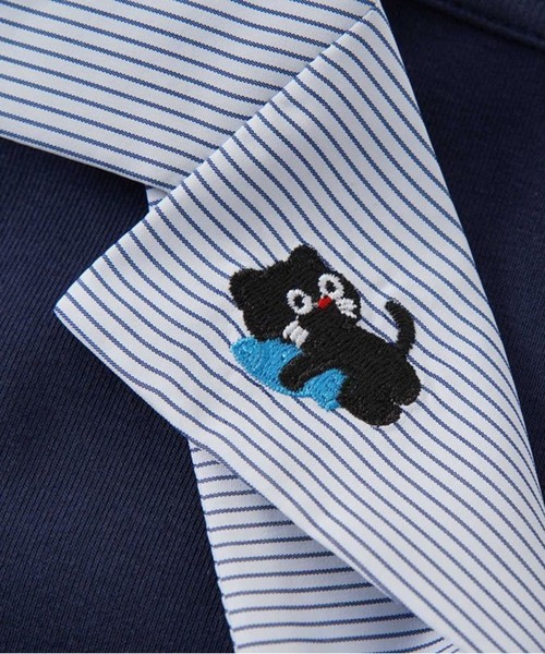 AsheKsha(アシクシャ)の「ボーダーリボン刺繍サイドシャーリング半袖ポロシャツ(ポロシャツ・レディース・ネイビー/ベージュ・M)」の15枚目の写真
