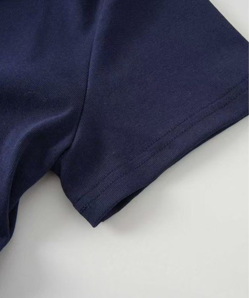 AsheKsha(アシクシャ)の「ボーダーリボン刺繍サイドシャーリング半袖ポロシャツ(ポロシャツ・レディース・ネイビー/ベージュ・M)」の16枚目の写真