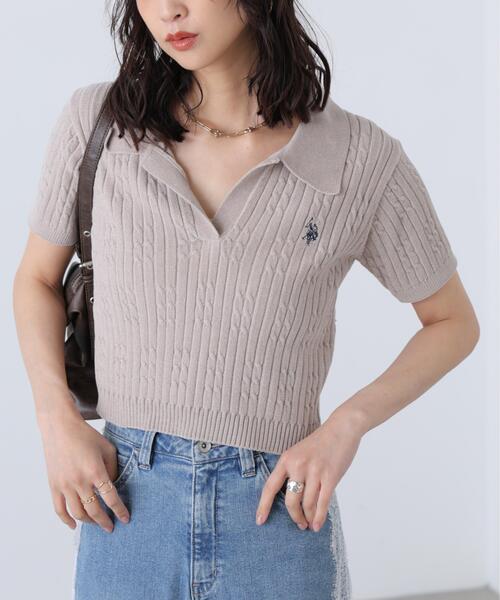 U.S. POLO ASSN.(ユーエスポロアッスン)の「◆【別注】ユーエスポロアッスン/ケーブル柄キーネックニット(ニット/セーター・レディース・ベージュ/ピンク/ホワイト・FREE)」の3枚目の写真