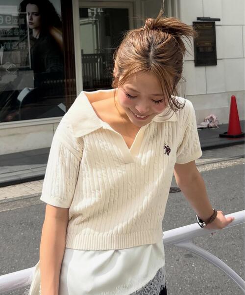 U.S. POLO ASSN.(ユーエスポロアッスン)の「◆【別注】ユーエスポロアッスン/ケーブル柄キーネックニット(ニット/セーター・レディース・ベージュ/ピンク/ホワイト・FREE)」の2枚目の写真