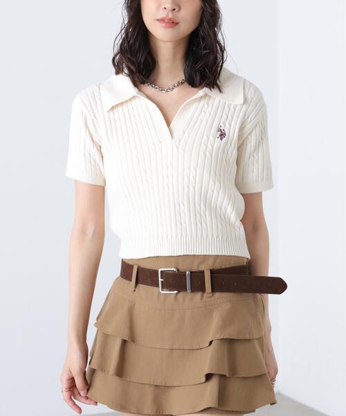 U.S. POLO ASSN.(ユーエスポロアッスン)の「◆【別注】ユーエスポロアッスン/ケーブル柄キーネックニット(ニット/セーター・レディース・ベージュ/ピンク/ホワイト・FREE)」の6枚目の写真