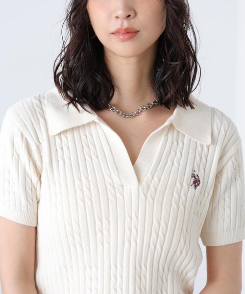 U.S. POLO ASSN.(ユーエスポロアッスン)の「◆【別注】ユーエスポロアッスン/ケーブル柄キーネックニット(ニット/セーター・レディース・ベージュ/ピンク/ホワイト・FREE)」の9枚目の写真