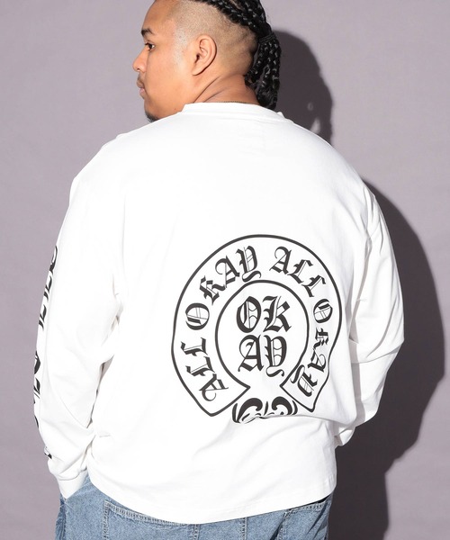 SAKAZEN(サカゼン)の「Tシャツ 長袖 メンズ 大きいサイズ オールドイングリッシュロゴ ロングスリーブ カットソー ストリート カジュアル ALL OKAY (オールオーケー)(Tシャツ/カットソー・メンズ・ホワイト・X4(8L~9L)/X3(6L~7L))」の1枚目の写真