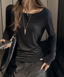 バックドレープシアー切替長袖カットソー
