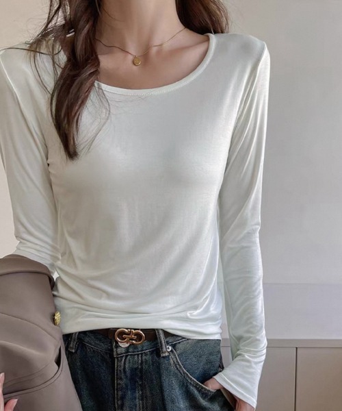 ONEP STAR(ワンピスター)の「バックドレープシアー切替長袖カットソー(Tシャツ/カットソー・レディース・グレー/ホワイト/ブラック・MEDIUM/LARGE/X-LARGE)」の6枚目の写真