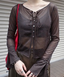 Ameri（アメリ）の「SHEER LEOPARD RIBBON TOP（その他トップス）」