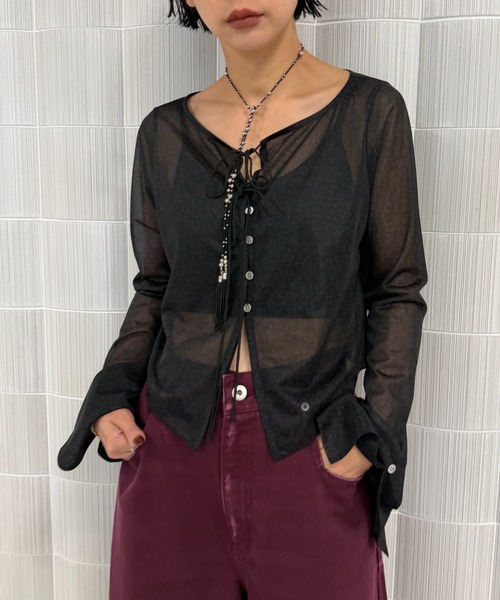 SHEER LEOPARD RIBBON TOP（その他トップス）｜Ameri（アメリ）の