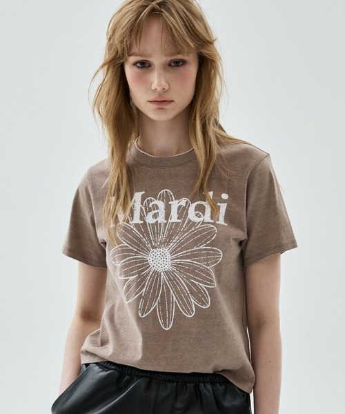 Mardi Mercredi(マルディメクルディ)の「SLIM TSHIRT FLOWERMARDI CRACKED PIGMENT WASHING / スリム Tシャツ フラワー マルディ クラックド ピグメント ウォッシング(Tシャツ/カットソー・レディース・パープル/ベージュ/レッド/オレンジ・FREE)」の1枚目の写真