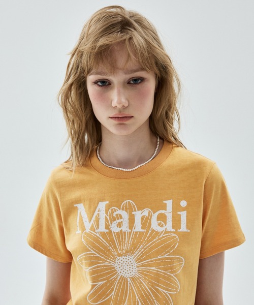 Mardi Mercredi(マルディメクルディ)の「SLIM TSHIRT FLOWERMARDI CRACKED PIGMENT WASHING / スリム Tシャツ フラワー マルディ クラックド ピグメント ウォッシング(Tシャツ/カットソー・レディース・パープル/ベージュ/レッド/オレンジ・FREE)」の4枚目の写真