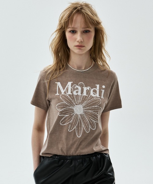 Mardi Mercredi(マルディメクルディ)の「SLIM TSHIRT FLOWERMARDI CRACKED PIGMENT WASHING / スリム Tシャツ フラワー マルディ クラックド ピグメント ウォッシング(Tシャツ/カットソー・レディース・パープル/ベージュ/レッド/オレンジ・FREE)」の5枚目の写真