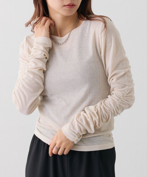 COLONY 2139(コロニートゥーワンスリーナイン)の「【WEB限定】袖シャーリングシアーロングTシャツ(Tシャツ/カットソー・レディース・ブラック/グレー/チャコールグレー/ブルー/アイボリー・FREE)」の17枚目の写真