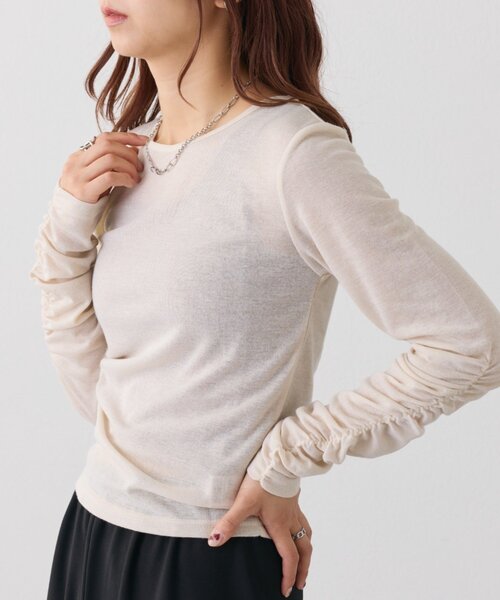 COLONY 2139(コロニートゥーワンスリーナイン)の「【WEB限定】袖シャーリングシアーロングTシャツ(Tシャツ/カットソー・レディース・ブラック/グレー/チャコールグレー/ブルー/アイボリー・FREE)」の18枚目の写真
