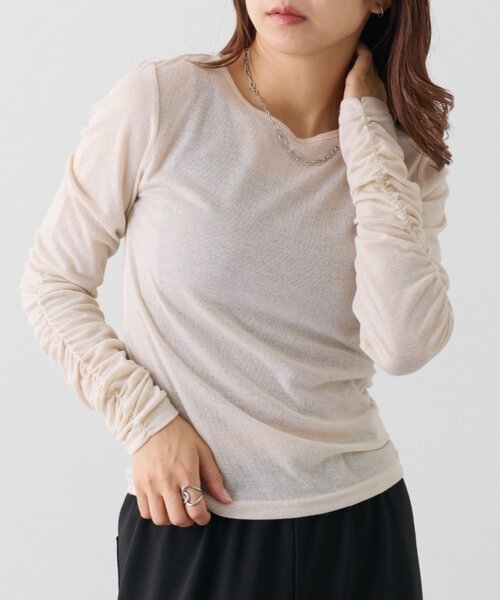 COLONY 2139(コロニートゥーワンスリーナイン)の「【WEB限定】袖シャーリングシアーロングTシャツ(Tシャツ/カットソー・レディース・ブラック/グレー/チャコールグレー/ブルー/アイボリー・FREE)」の20枚目の写真