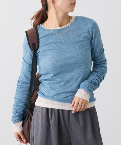 COLONY 2139(コロニートゥーワンスリーナイン)の「【WEB限定】袖シャーリングシアーロングTシャツ(Tシャツ/カットソー・レディース・ブラック/グレー/チャコールグレー/ブルー/アイボリー・FREE)」の12枚目の写真