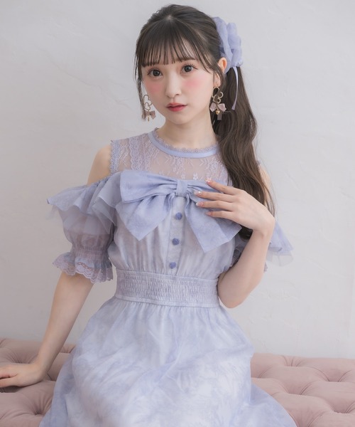 肩開きリボン花柄ロングワンピース（ワンピース）｜ROJITA（ロジータ