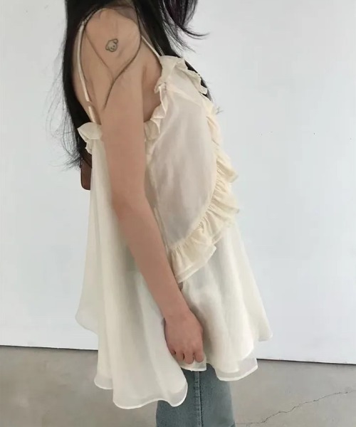 FLINEA(フリネア)の「フリルシフォンキャミワンピース(チュニック・レディース・チャコールグレー/ベージュ/ライトパープル・FREE)」の16枚目の写真