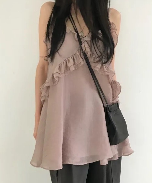 FLINEA(フリネア)の「フリルシフォンキャミワンピース(チュニック・レディース・チャコールグレー/ベージュ/ライトパープル・FREE)」の13枚目の写真
